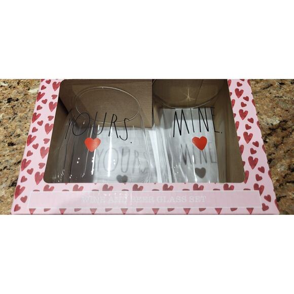 NEW Rae Dunn Artisan Valentine's Day Collection - YOURS MINE Glasses - Picture 6 of 12